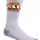 "Still Yum Yum" Funny Cow Stuck in Hamburger Bun Cartoon - Crew Socks Pair