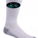 "Waning Crescent" Bright Night Moon w/ Howling Wolf Artwork - Crew Socks Pair