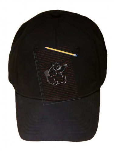 "Sketching Escape" Funny Bear Drawing Punching Paper - Black Adjustable Cap Hat