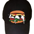 "Still Yum Yum" Funny Cow Stuck in Hamburger Cartoon - Black Adjustable Cap Hat