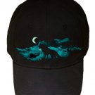 "Waning Crescent" Bright Night Moon w/ Howling Wolf - Black Adjustable Cap Hat