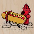 "Hotdawg" Hot Dog Chained to Hydrant Funny - Plywood Wood Print Poster Wall Art