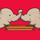 "Trunk Wrestling" Cute Elephants Playing - Plywood Wood Print Poster Wall Art