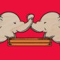 "Trunk Wrestling" Cute Elephants Playing - Plywood Wood Print Poster Wall Art