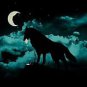"Waning Crescent" Moon w/ Howling Wolf - Plywood Wood Print Poster Wall Art