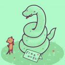 "Free Hugs" Funny Coiled Snake Hugs w/ Mouse - Rectangle Refrigerator Magnet