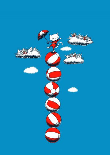 "Sky Circus" Kitty Cat Balancing on Balls Funny - Rectangle Refrigerator Magnet