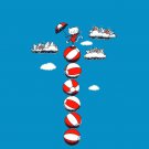 "Sky Circus" Funny Kitty Cat w/ Umbrella Balancing on Balls Act - Vinyl Sticker