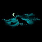 "Waning Crescent" Bright Night Moon w/ Howling Wolf Artwork - Vinyl Sticker