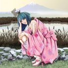 Anime Girl Crouched w/ Boots & Mountain - Vinyl Print Poster