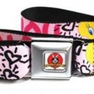 Looney Toons Seatbelt Belt - Tweety Bird I LOVE YOU Pink/Black/Purple