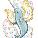 Flying Sea Aquatic Whale Narwhal w/ Wings in Clouds - Vinyl Print Poster