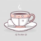 "Teashirt" Cup of Tea Wearing Shirt Funny Pun Cartoon - Vinyl Print Poster