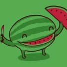 "Slice of Happiness" Watermelon Cut Slice Smiling Cartoon - Vinyl Print Poster