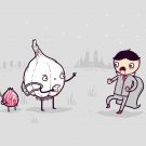 "Garlic Traveler" Funny Garlic Scaring Vampires At Night - Vinyl Print Poster