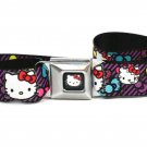 Hello Kitty Seatbelt Belt - Hello Kitty Face w/ Stripes & Bows Black/Purple