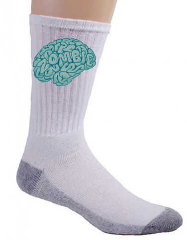 "Zombie Need Brain" Hungry For Brains Funny Cartoon Artwork - Crew Socks Pair
