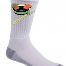 "Salmon Spa" Cartoon Food Fish Filets Bathing in Soup Funny - Crew Socks Pair