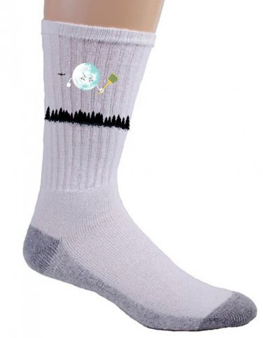 "Disturbing Fly" Moon Flyswatter & Jet Airplane w/ Night Stars - Crew Socks Pair