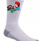 "Power Up" Video Game Italian Plumber Parody w/ Fire Flower - Crew Socks Pair