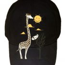 "Painting Smiley" Cute Giraffe Artist & Sun Artwork - Black Adjustable Cap Hat