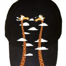 "Cloudy Day" Funny Giraffe Heads Clouds & Long Necks - Black Adjustable Cap Hat