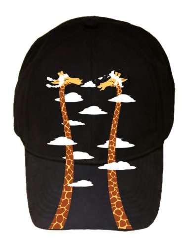 "Cloudy Day" Funny Giraffe Heads Clouds & Long Necks - Black Adjustable Cap Hat