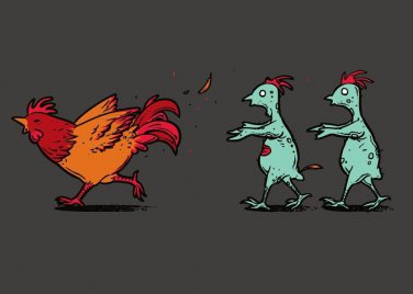 "Zombie Attack" Rooster Chased Infected Chickens - Rectangle Refrigerator Magnet