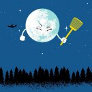 "Disturbing Fly" Moon Flyswatter & Jet Airplane - Rectangle Refrigerator Magnet