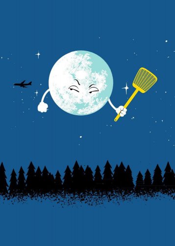 "Disturbing Fly" Moon Flyswatter & Jet Airplane - Rectangle Refrigerator Magnet