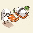 "Summer Sushi" Sushi Sunbathing on Ocean Beach Vacation - Vinyl Sticker