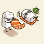 "Summer Sushi" Sushi Sunbathing on Ocean Beach Vacation - Vinyl Sticker