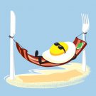 "Good Morning" Egg Sunny Side Up Relaxing in Bacon Hammock - Vinyl Sticker