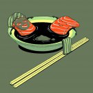 "Salmon Spa" Funny Cartoon Food Fish Filets Bathing Bowl of Soup - Vinyl Sticker