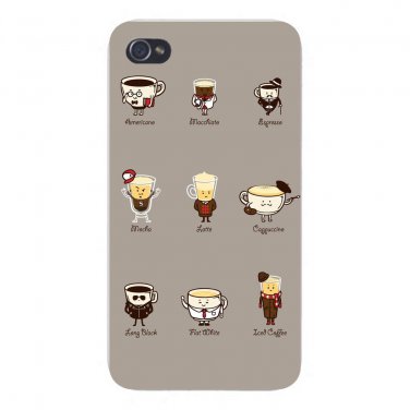 "Coffee Personality" Cartoon Drink Types - FITS iPhone 4 4s Plastic Snap On Case