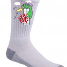 "My World" Japanese Giant Green Lizard Parody City Skyscraper - Crew Socks Pair