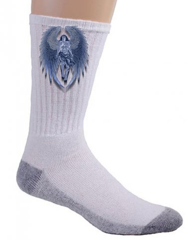 Winged Man Angel Blue Design Artwork - Crew Socks Pair