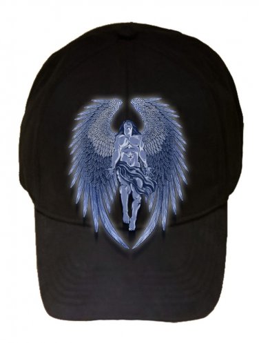 Winged Man Angel Blue Design Artwork - Black Adjustable Cap Hat