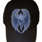 Winged Man Angel Blue Design Artwork - Black Adjustable Cap Hat