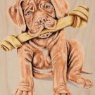 Cute French Mastif Pet Puppy Dog w/ Bone - Plywood Wood Print Poster Wall Art