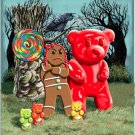Gingerbread Girl w/ Gummy Bears, Crow, & Lollipop Artwork Design - Vinyl Sticker
