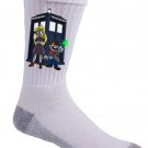 Characters w/ Public Call Box Video Game & Doctor Show Parody - Crew Socks Pair