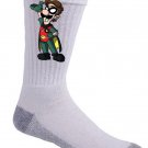 Red Bird Sidekick Guy Video Game & Bat Super Hero Parody - Crew Socks Pair