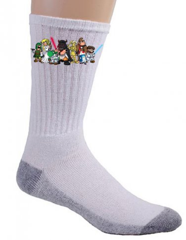Plumbing Wars Group Characters Video Game & Space Movie Parody - Crew Socks Pair