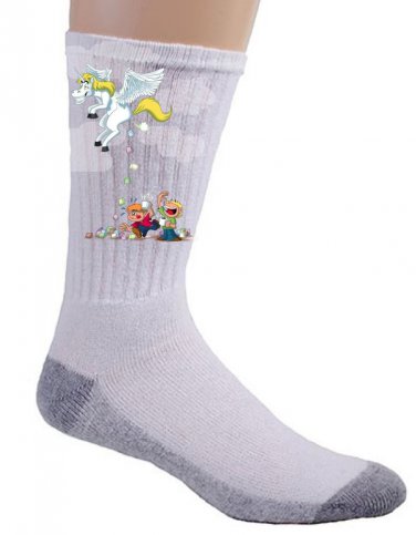 Pegacorn Marshmallows Funny Unicorn Pooping Candy Design Art - Crew Socks Pair
