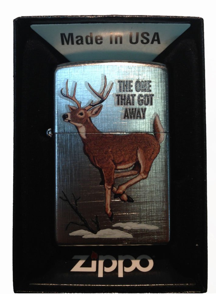 Zippo Custom Lighter The One That Got Away Deer Buck Hunter Linen Weave