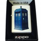 Zippo Custom Lighter - British Blue Tardis Police Box White Matte