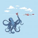 "Octotrap" Octopus Tricking Lifeguard in Open Ocean Funny - Vinyl Print Poster