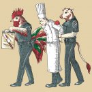 "Murder Chef" Funny Vegetarian Justice Cow & Chicken Humor - Vinyl Print Poster
