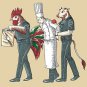 "Murder Chef" Funny Vegetarian Justice Cow & Chicken Humor - Vinyl Print Poster